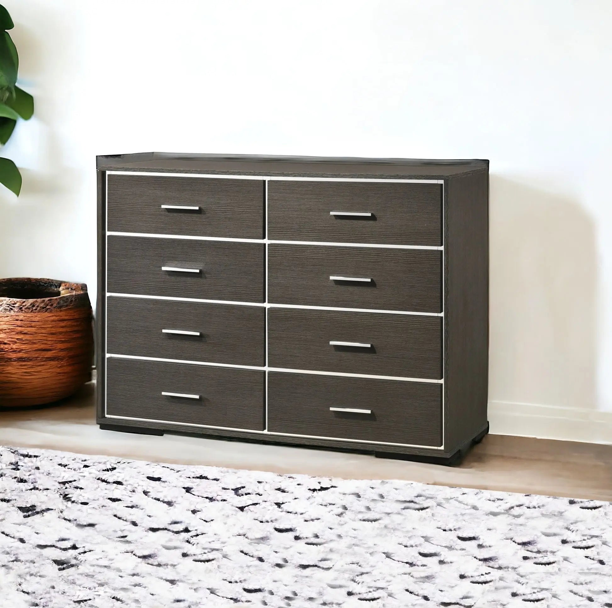 57" Gray Solid and Manufactured Wood Eight Drawer Double Dresser - GreatEagleInc