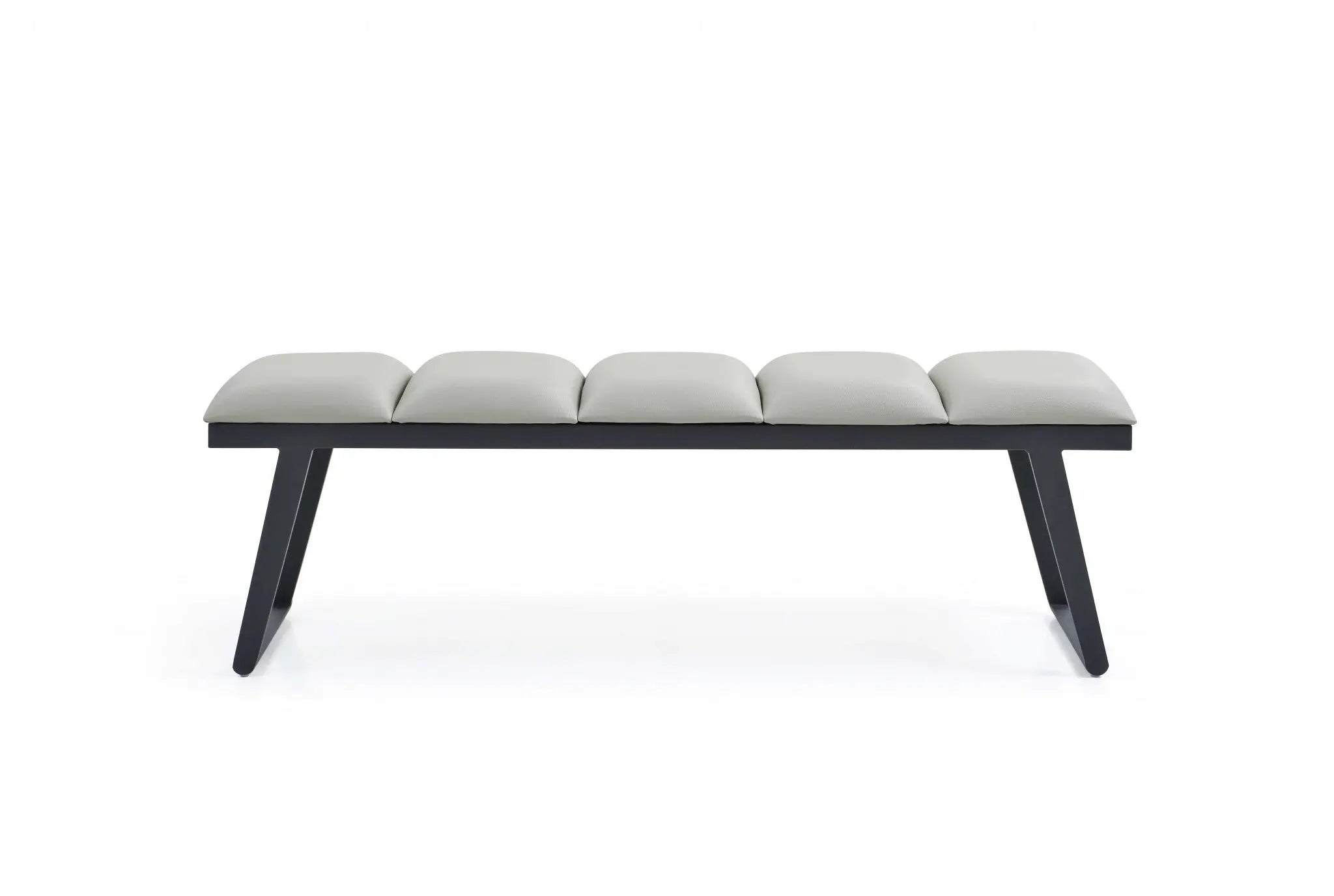 57" Light Gray and Black Upholstered Faux Leather Bench Homeroots Living Room