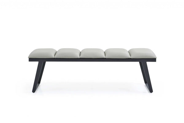 57" Light Gray and Black Upholstered Faux Leather Bench Homeroots Living Room