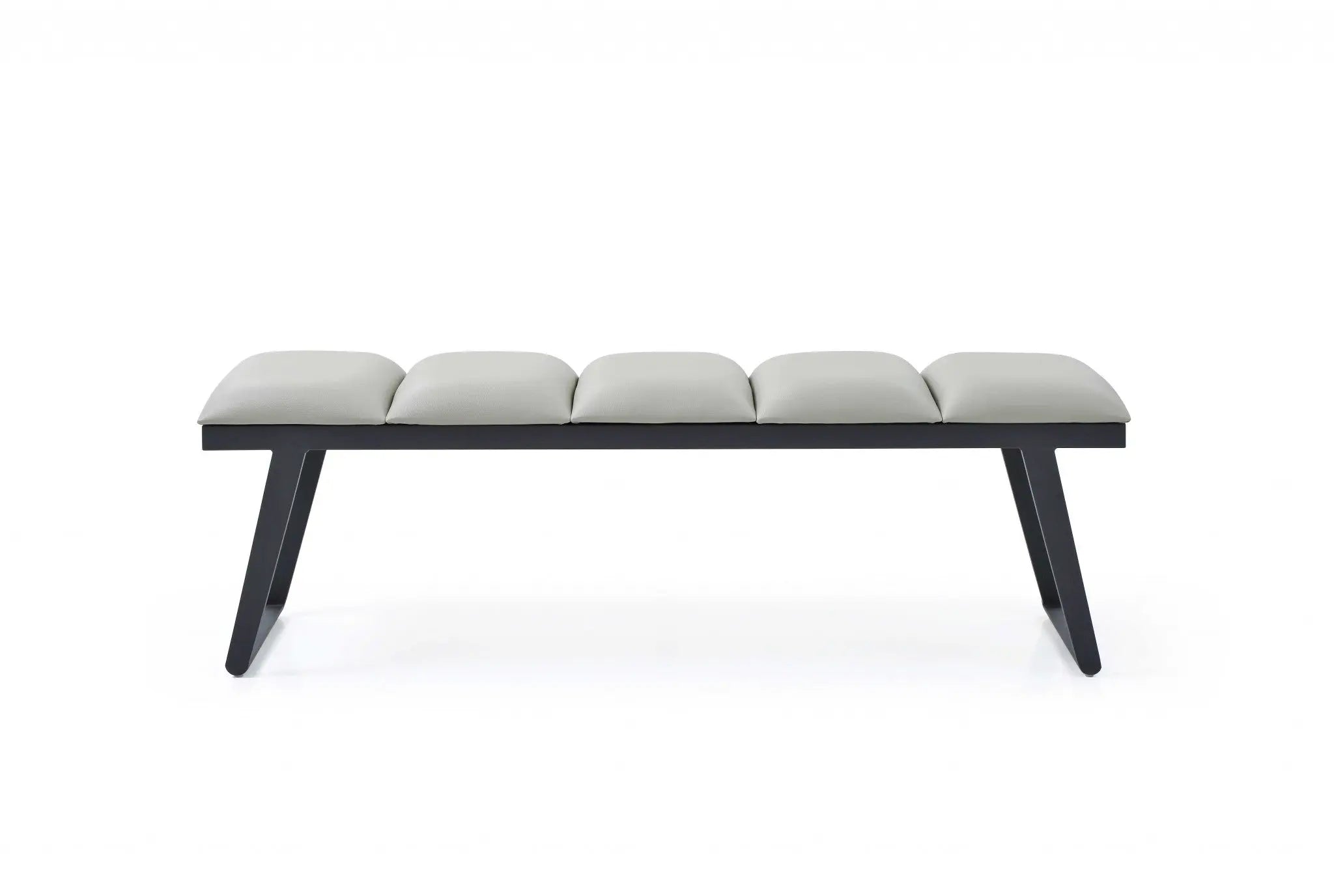 57" Light Gray and Black Upholstered Faux Leather Bench Homeroots Living Room