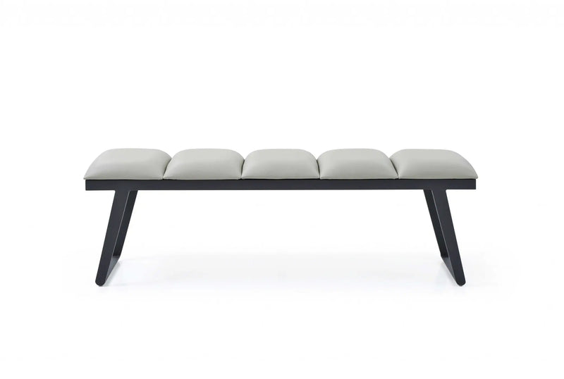57" Light Gray and Black Upholstered Faux Leather Bench Homeroots Living Room