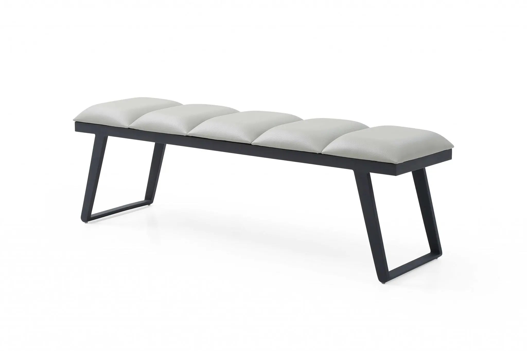 57" Light Gray and Black Upholstered Faux Leather Bench Homeroots Living Room