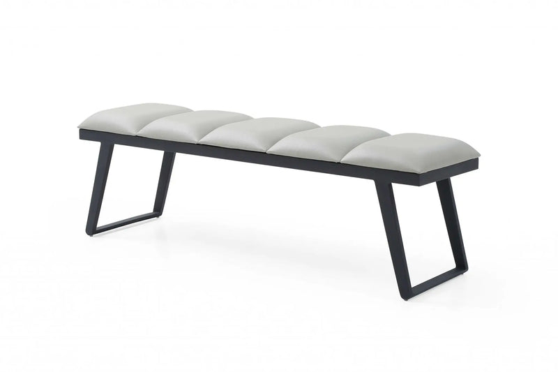 57" Light Gray and Black Upholstered Faux Leather Bench Homeroots Living Room