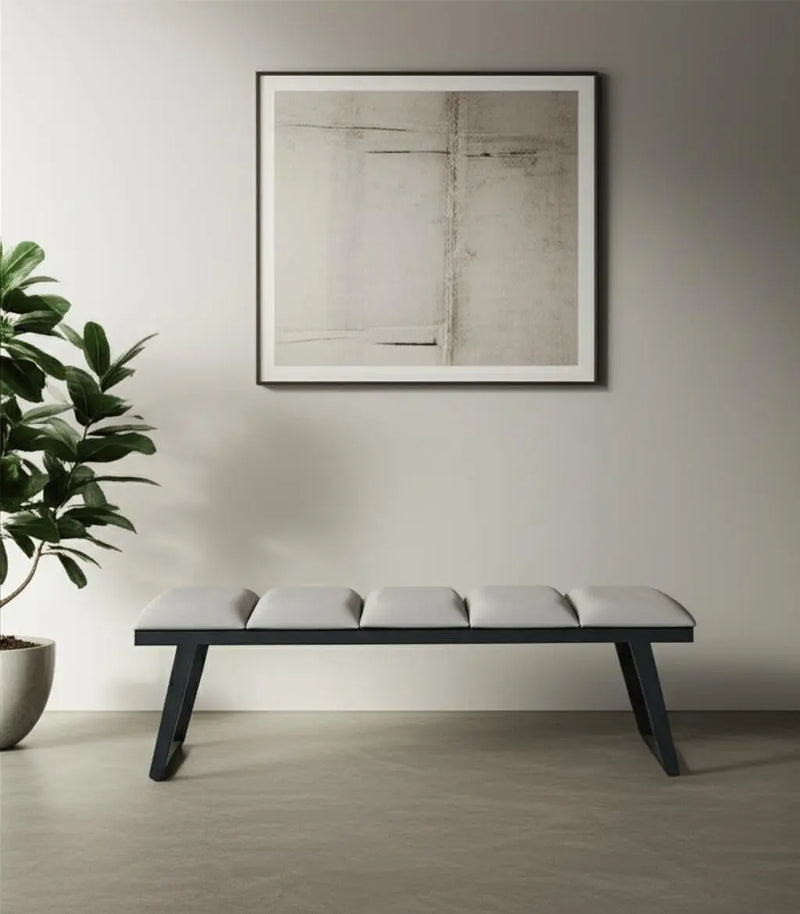 57" Light Gray and Black Upholstered Faux Leather Bench Homeroots Living Room