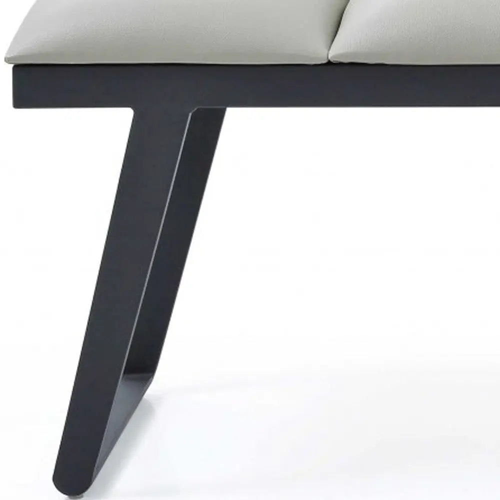57" Light Gray and Black Upholstered Faux Leather Bench Homeroots Living Room