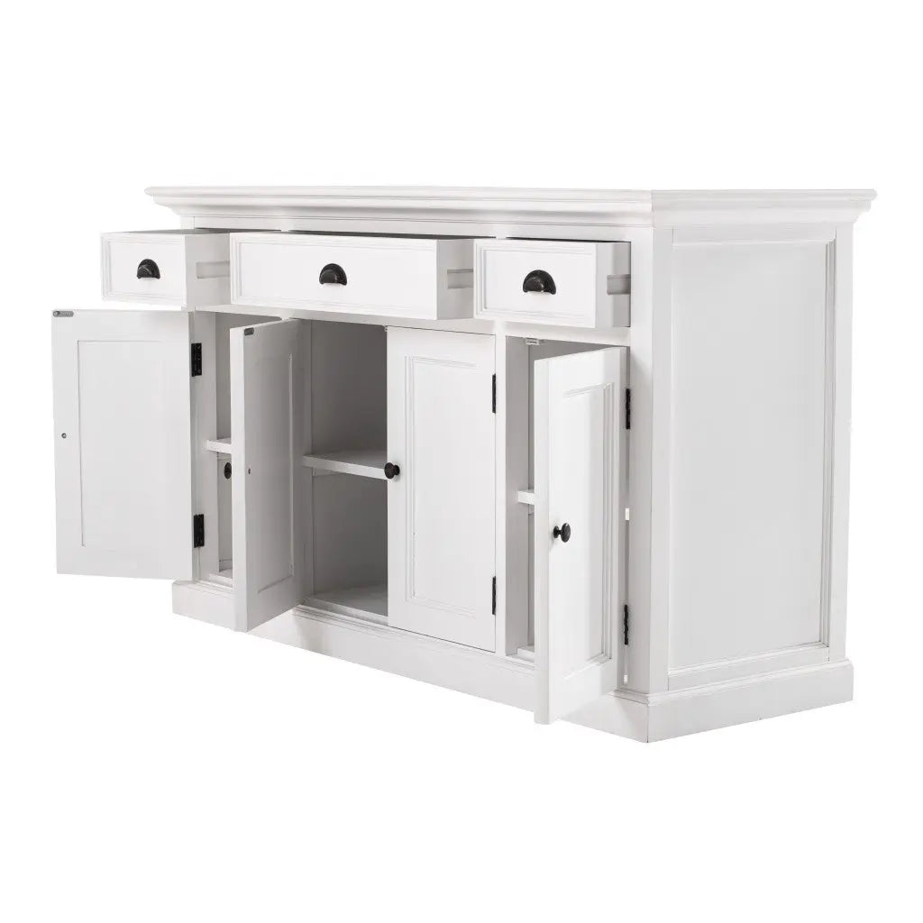 57" White Solid Wood Three Drawer Sideboard Homeroots Kitchen & Dining