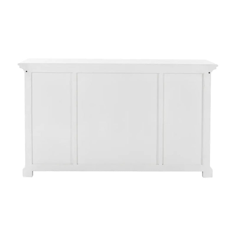 57" White Solid Wood Three Drawer Sideboard with Four Glass Doors Homeroots Kitchen & Dining