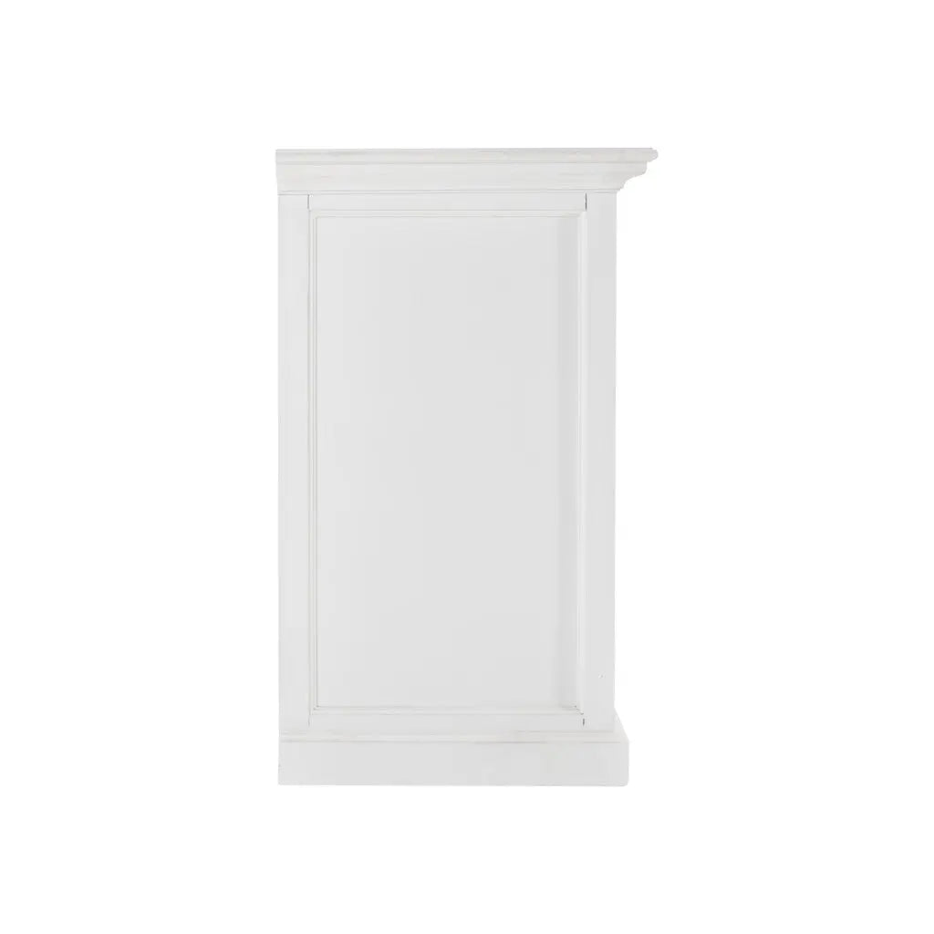 57" White Solid Wood Three Drawer Sideboard with Four Glass Doors Homeroots Kitchen & Dining
