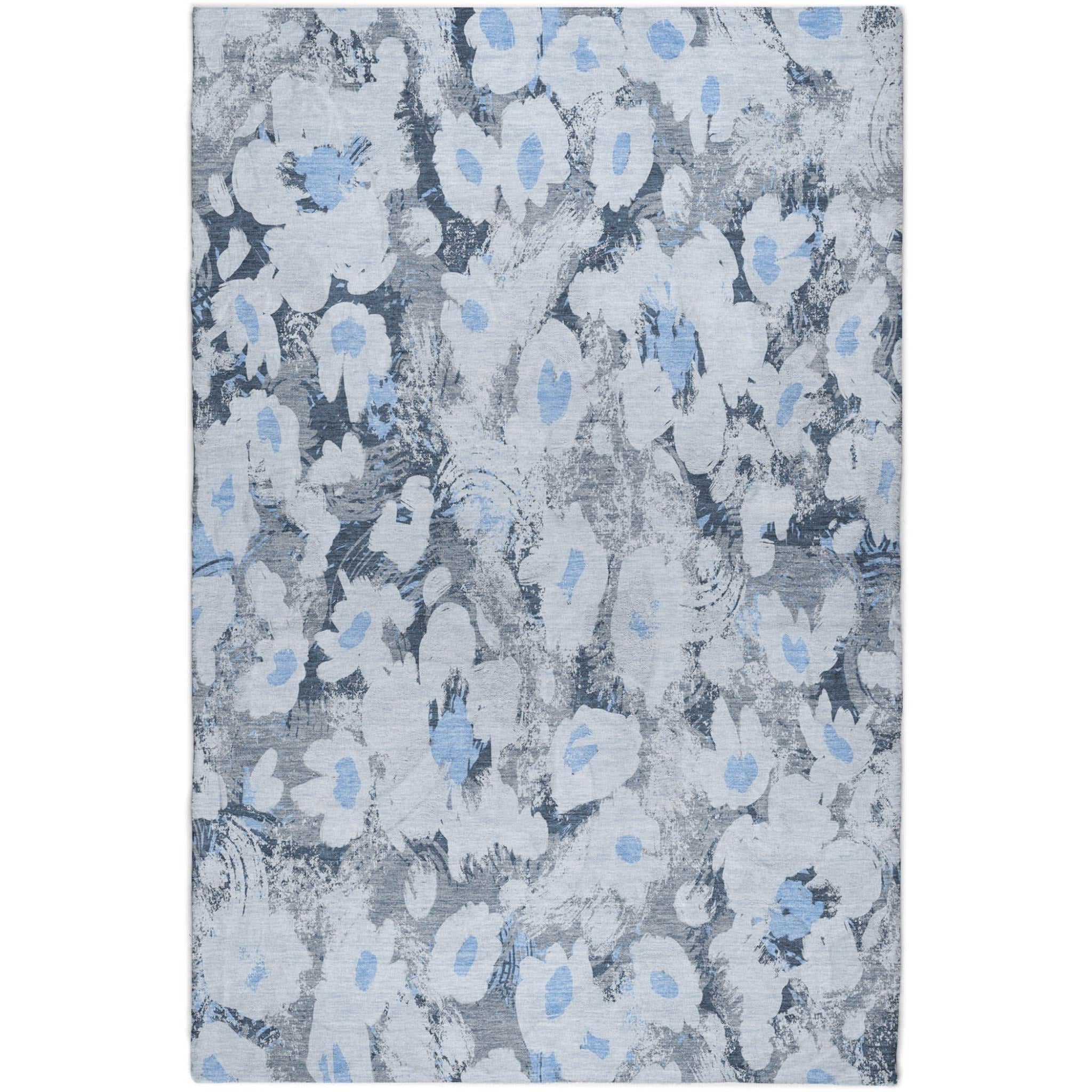 10' X 14' Denim Blue And Blue Floral Shag Washable Area Rug With UV Protection - Home & Garden