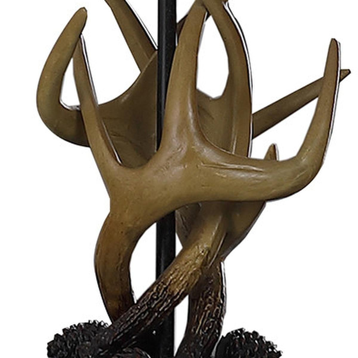 26" Natural And Brown Antlers Table Lamp With White Shade - Lighting