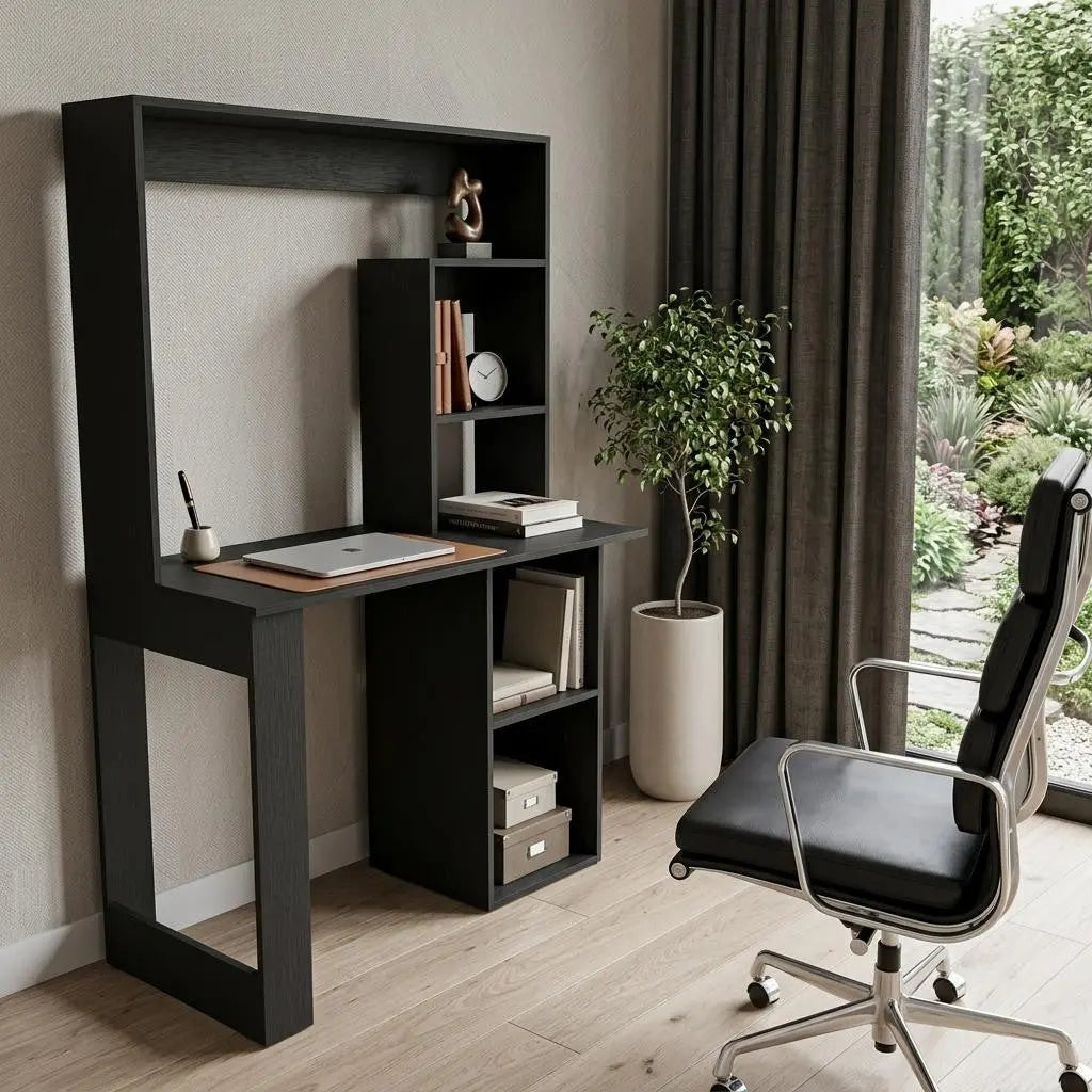 58" Black Wood Computer Desk With Hutch Homeroots Office