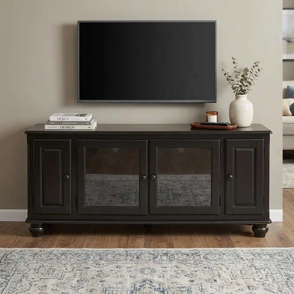 58" Black Wood Enclosed Storage TV Stand Homeroots Living Room