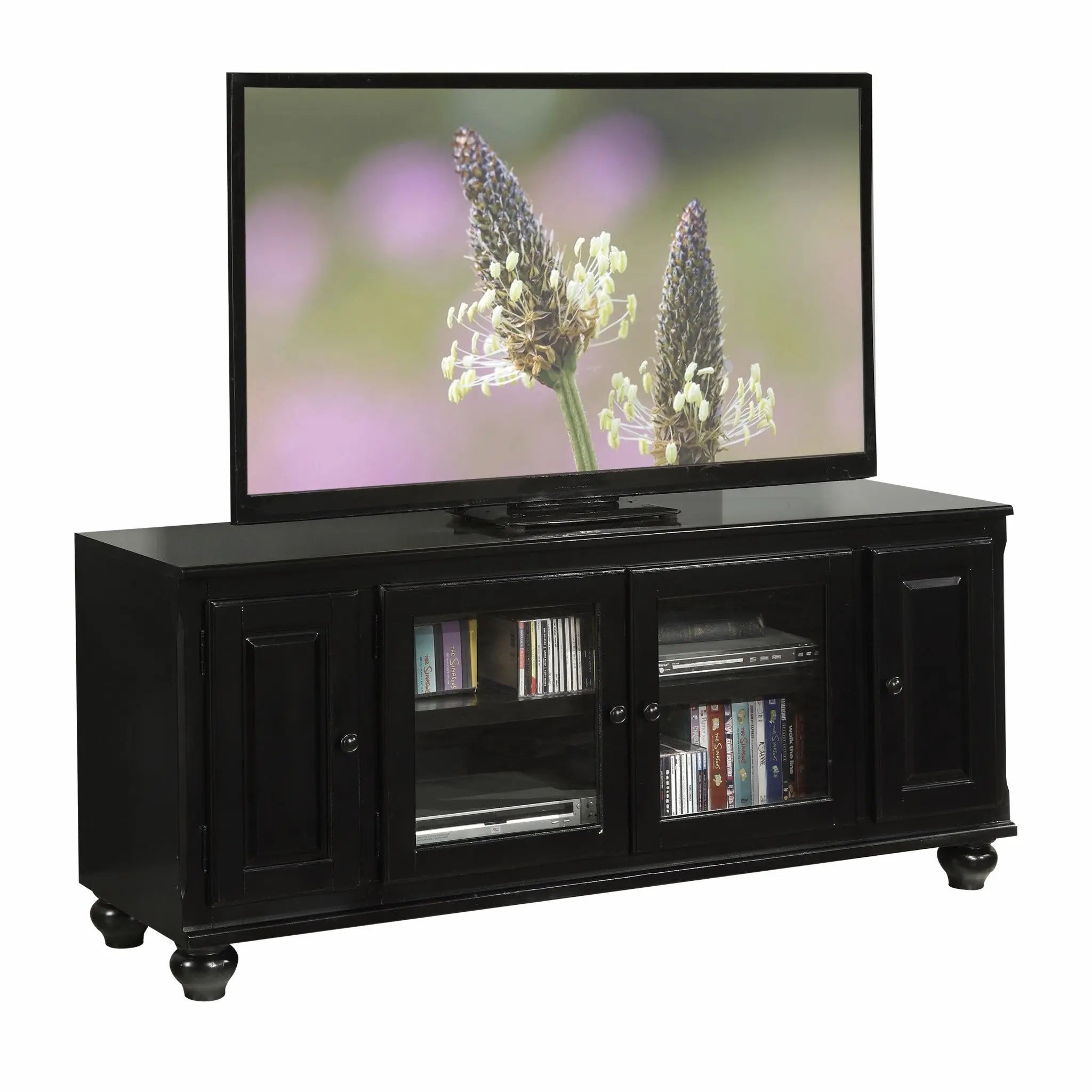 58" Black Wood Enclosed Storage TV Stand Homeroots Living Room