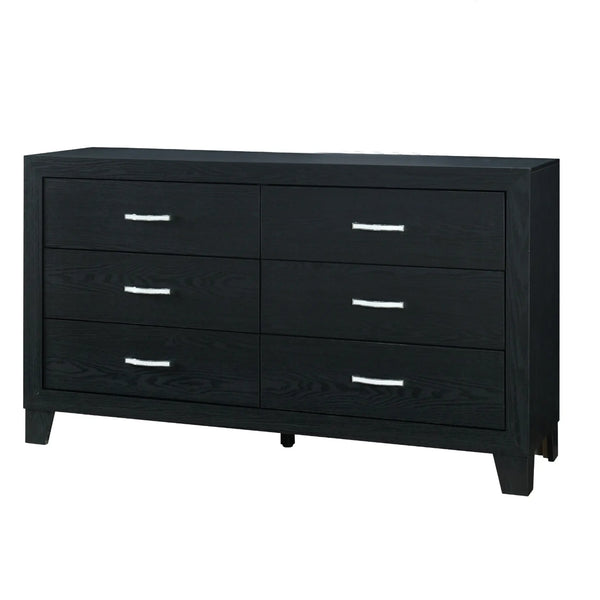 58" Black Wood Six Drawer Double Dresser Homeroots Bed & Bath