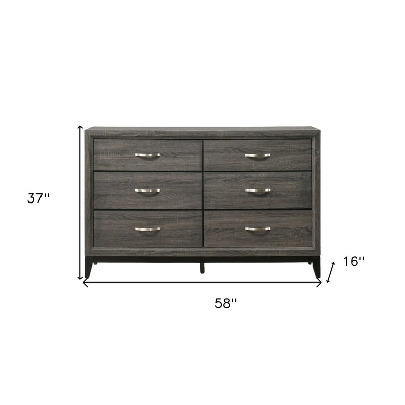 58" Gray Six Drawer Double Dresser Homeroots Bed & Bath