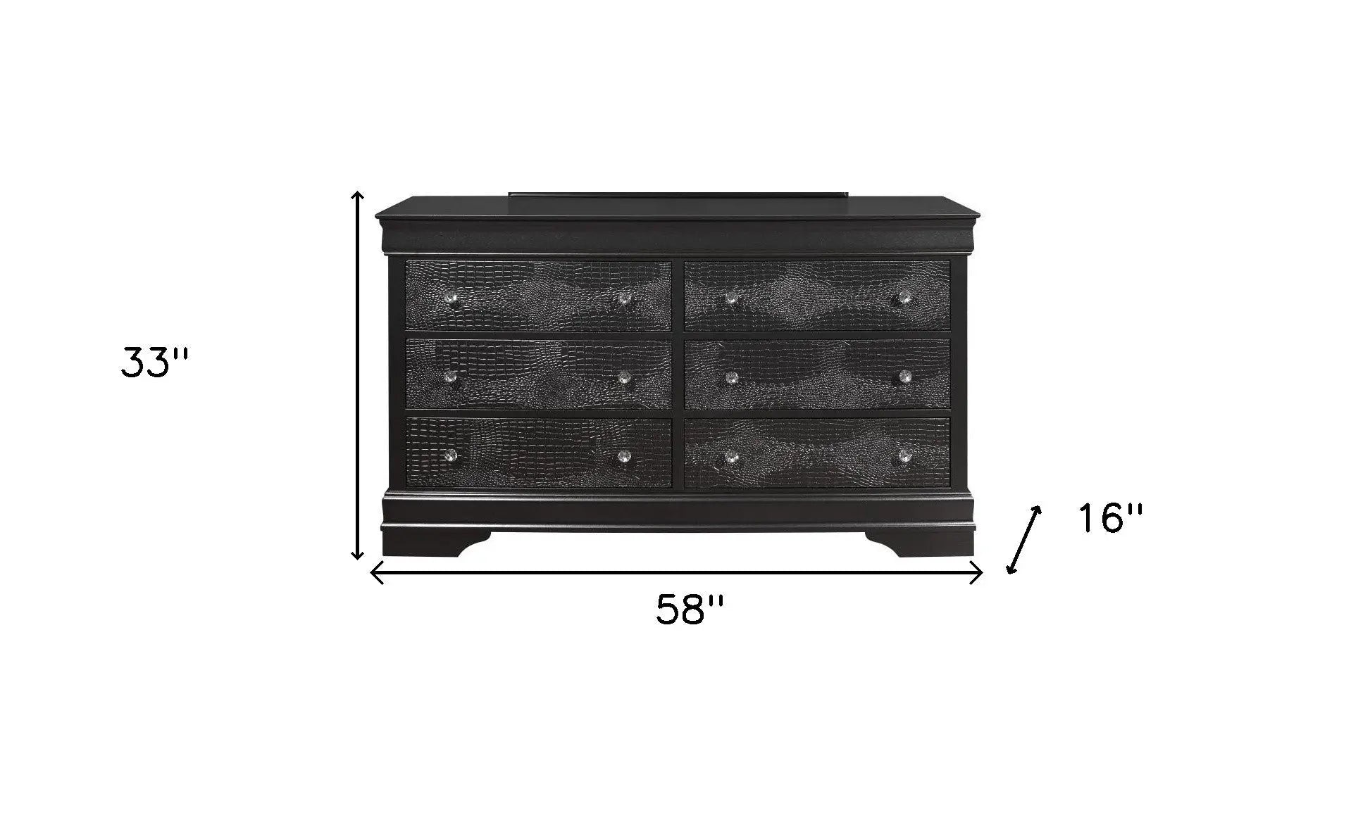 58" Metallic Grey Solid Wood Six Drawer Double Dresser Homeroots Bed & Bath