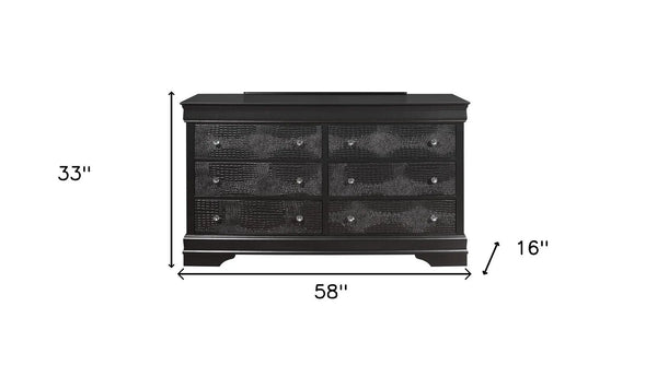 58" Metallic Grey Solid Wood Six Drawer Double Dresser Homeroots Bed & Bath