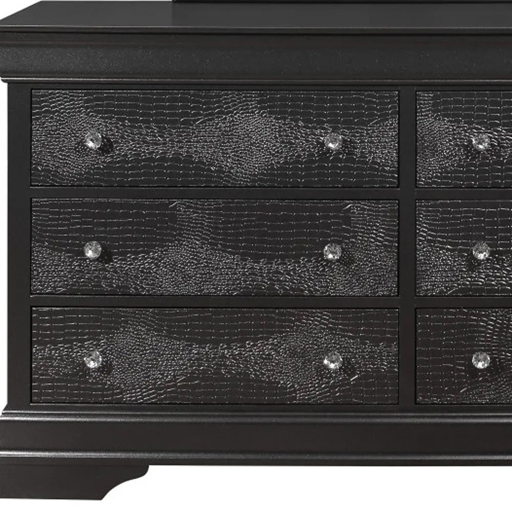 58" Metallic Grey Solid Wood Six Drawer Double Dresser Homeroots Bed & Bath