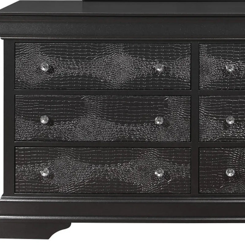 58" Metallic Grey Solid Wood Six Drawer Double Dresser Homeroots Bed & Bath