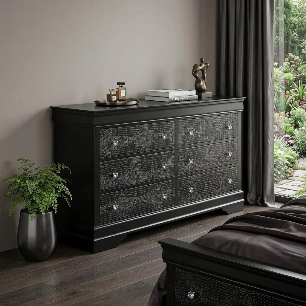 58" Metallic Grey Solid Wood Six Drawer Double Dresser Homeroots Bed & Bath