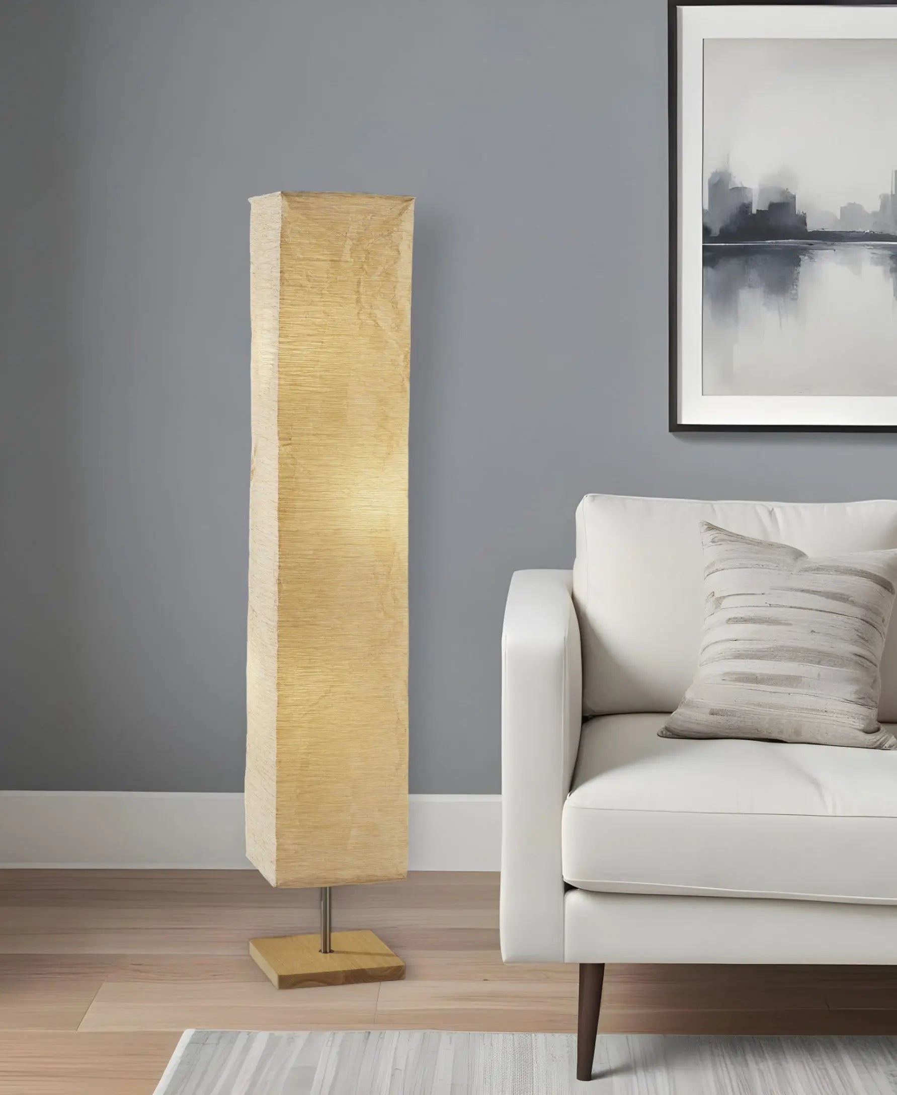 58" Natural Column Floor Lamp With Natural Paper Shade Homeroots Lighting