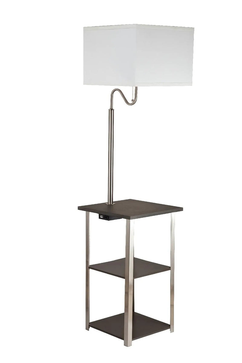 58" Steel Tray Table Floor Lamp With White Square Shade Homeroots Lighting