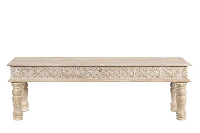 58" White Floral Distressed Solid Wood Dining Bench Homeroots Living Room
