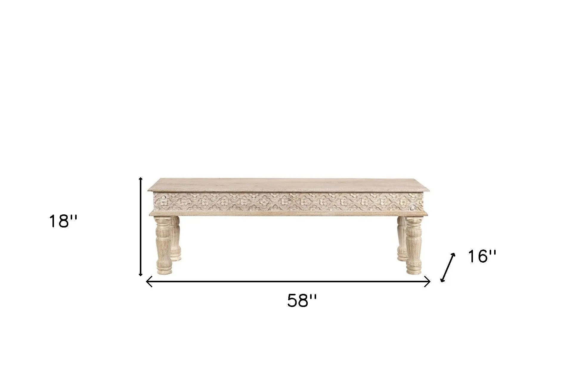 58" White Floral Distressed Solid Wood Dining Bench Homeroots Living Room