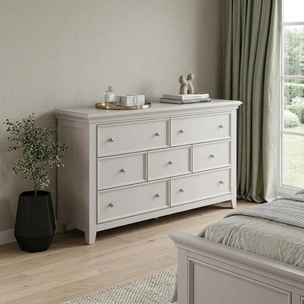 58" White Solid Wood Seven Drawer Triple Dresser Homeroots Bed & Bath