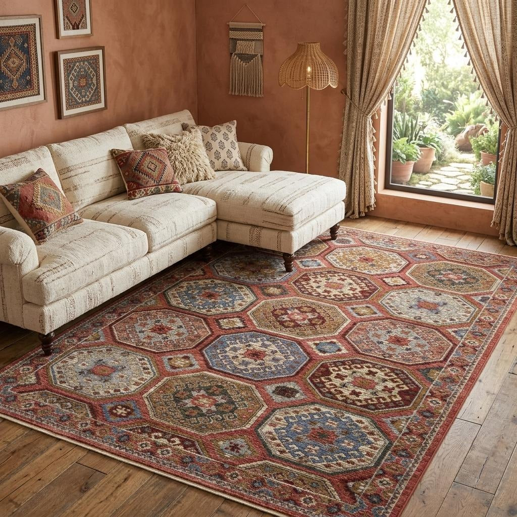 10' X 13' Pink And Red Medallion Area Rug With Fringe - Home & Garden