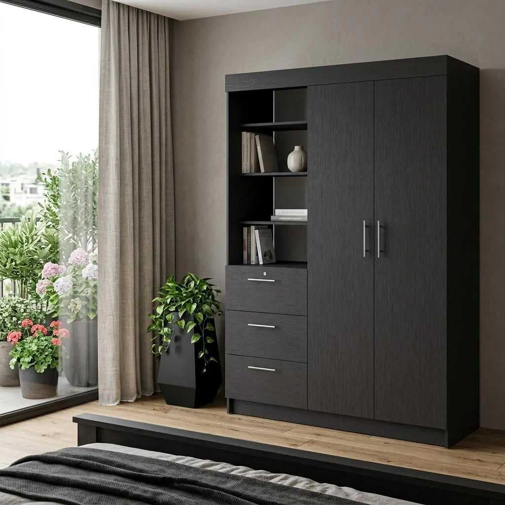 59" Black Accent Cabinet Soft Close With Three Shelves And One Drawer Homeroots Bed & Bath