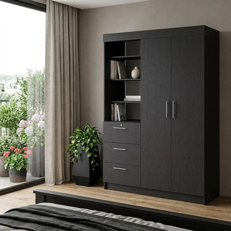 59" Black Accent Cabinet Soft Close With Three Shelves And One Drawer Homeroots Bed & Bath