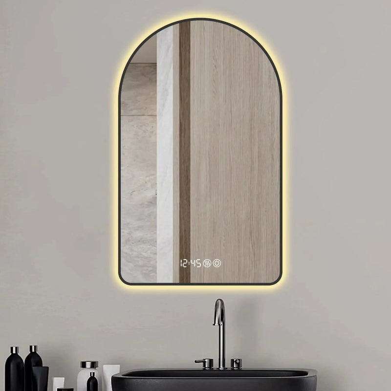 59" Black Aluminum Arch Lighted Framed Bathroom Vanity Mirror Homeroots Bed & Bath