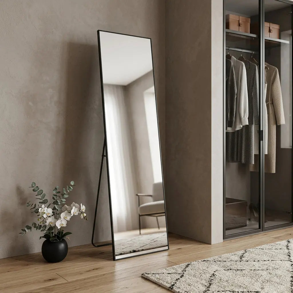 59" Black Aluminum Freestanding And Wall Mounted Framed Full Length Mirror Homeroots Bed & Bath