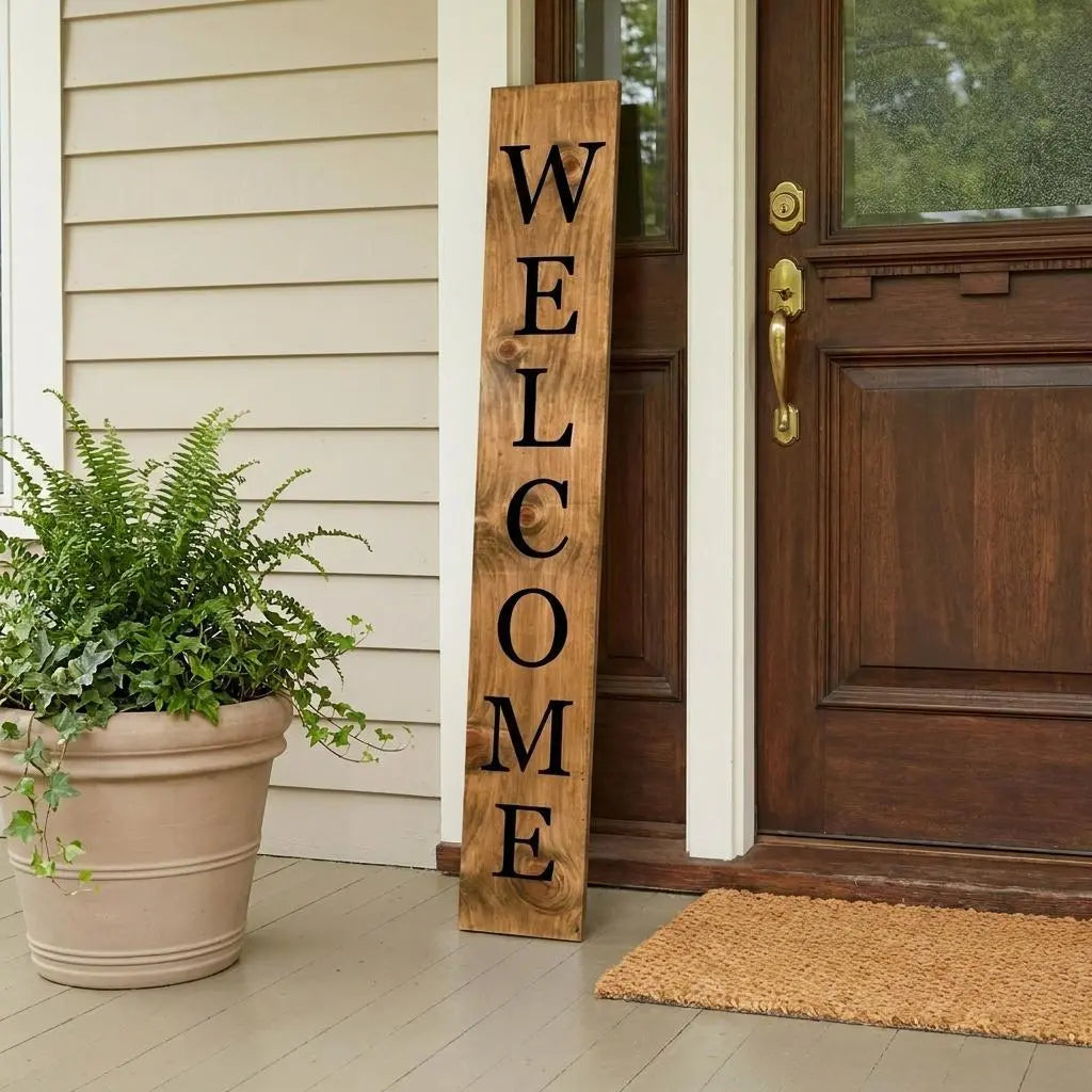 59" Black And Natural Solid Wood Welcome Porch Sign Homeroots Outdoor