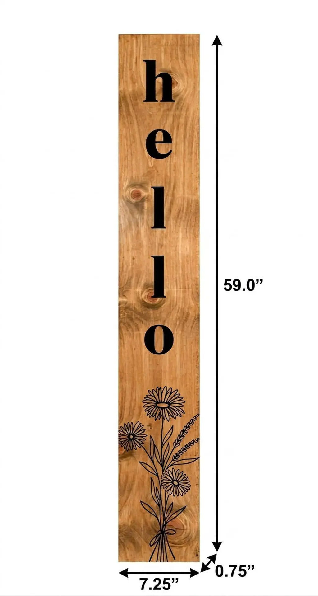59" Black And Natural Solid Wood Wildflowers Hello Porch Sign Homeroots Outdoor