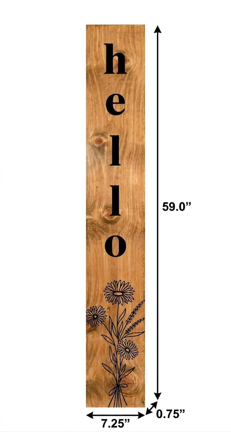 59" Black And Natural Solid Wood Wildflowers Hello Porch Sign Homeroots Outdoor
