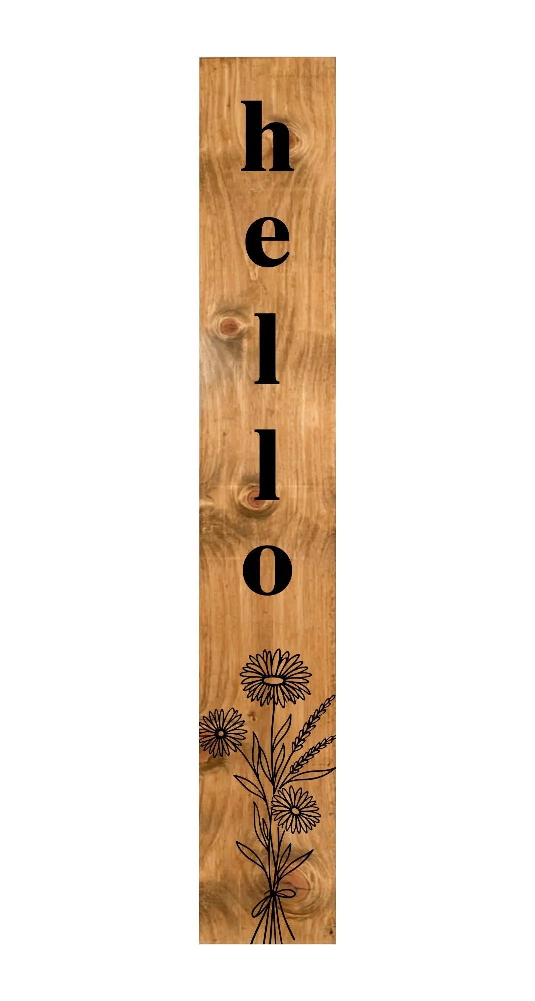 59" Black And Natural Solid Wood Wildflowers Hello Porch Sign Homeroots Outdoor