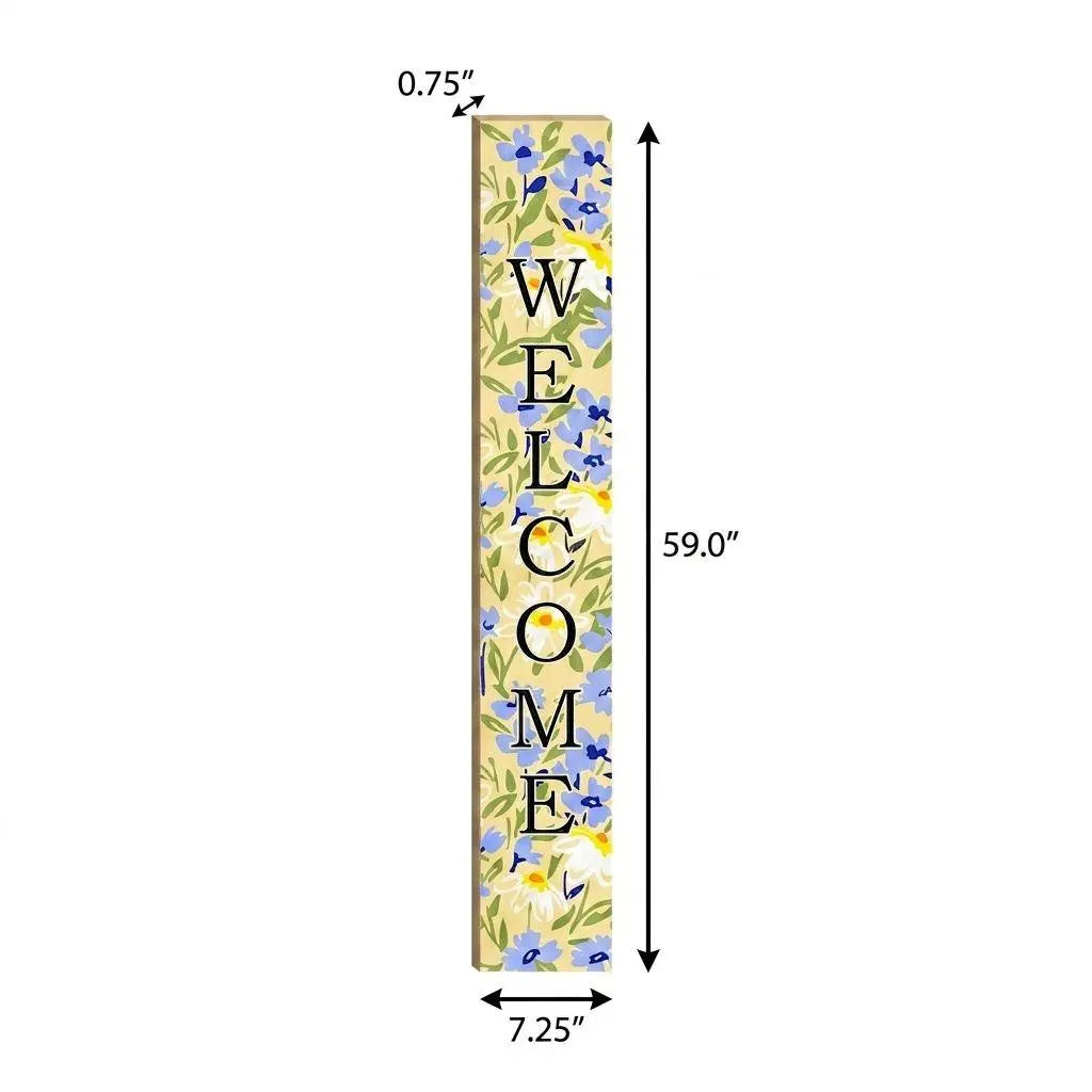 59" Black Blue Cream And Green Solid Wood Daisies Welcome Porch Sign Homeroots Outdoor