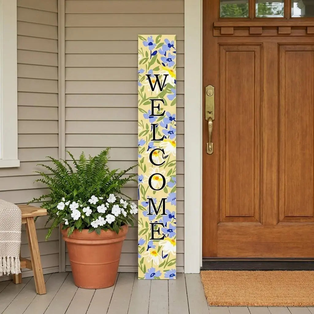 59" Black Blue Cream And Green Solid Wood Daisies Welcome Porch Sign Homeroots Outdoor