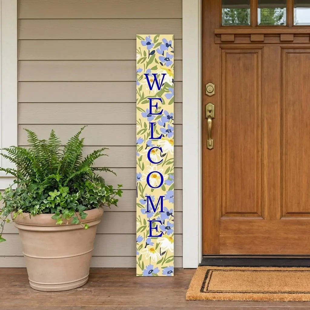 59" Black Blue Cream And Green Solid Wood Daisies Welcome Porch Sign Homeroots Outdoor