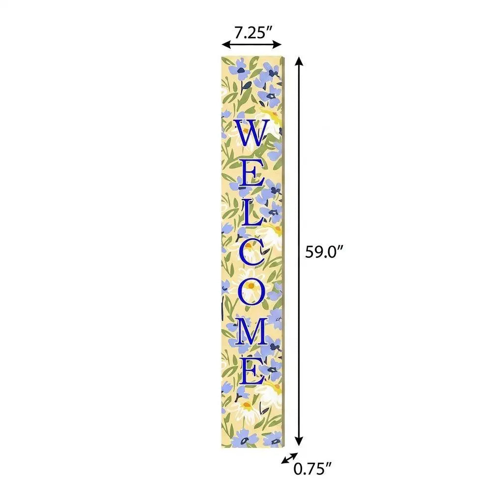 59" Black Blue Cream And Green Solid Wood Daisies Welcome Porch Sign Homeroots Outdoor