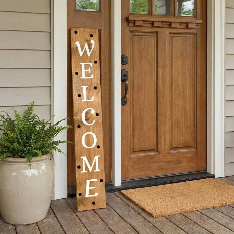59" Black Natural And White Solid Wood Welcome Porch Sign Homeroots Outdoor