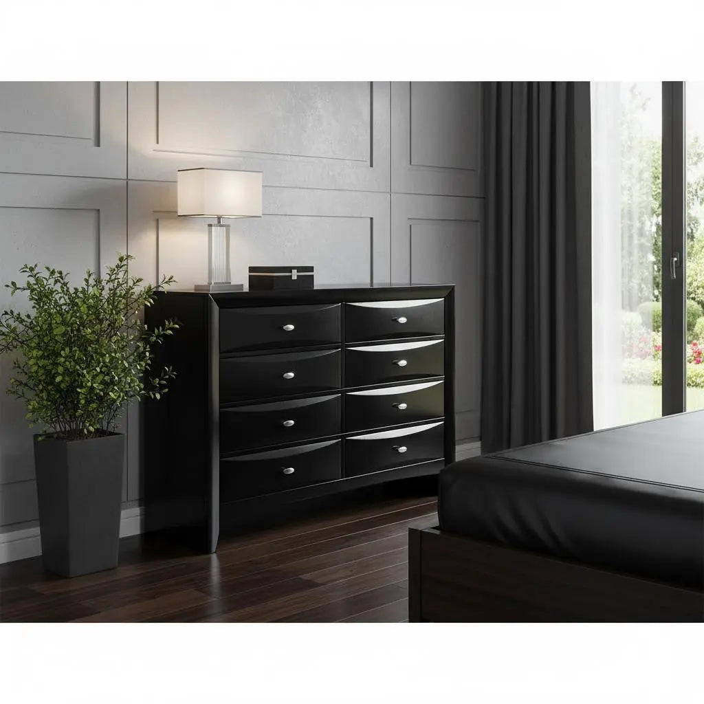 59" Black Solid Wood Eight Drawer Double Dresser Homeroots Bed & Bath