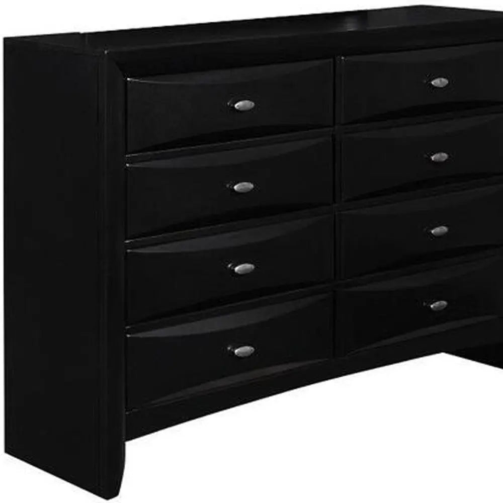 59" Black Solid Wood Eight Drawer Double Dresser Homeroots Bed & Bath