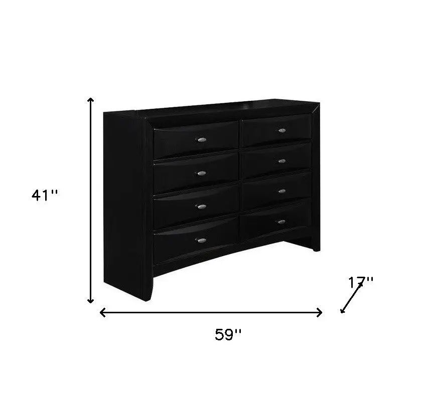 59" Black Solid Wood Eight Drawer Double Dresser Homeroots Bed & Bath