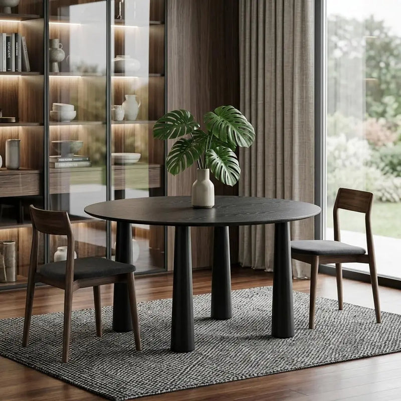 59" Black Solid Wood Round Top Dining Table Homeroots Kitchen & Dining