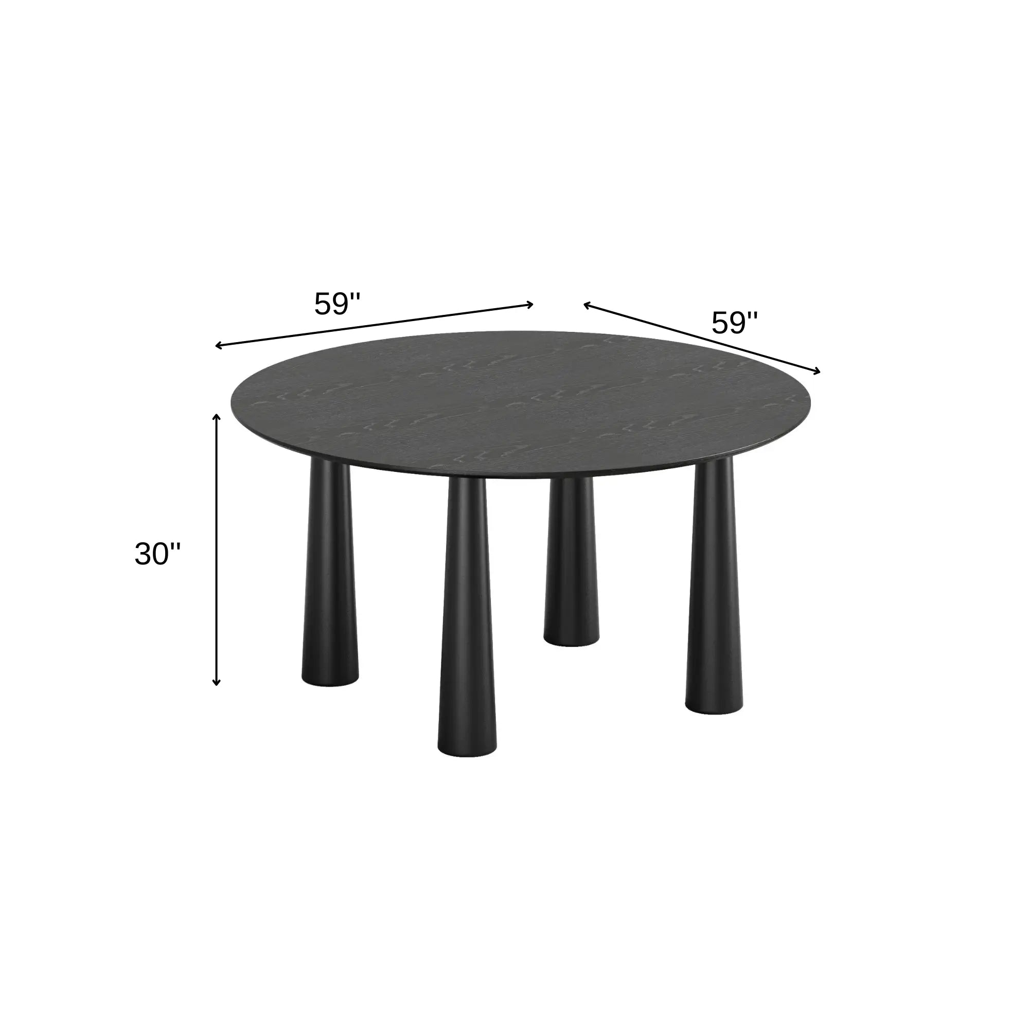 59" Black Solid Wood Round Top Dining Table Homeroots Kitchen & Dining