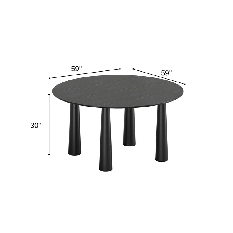 59" Black Solid Wood Round Top Dining Table Homeroots Kitchen & Dining