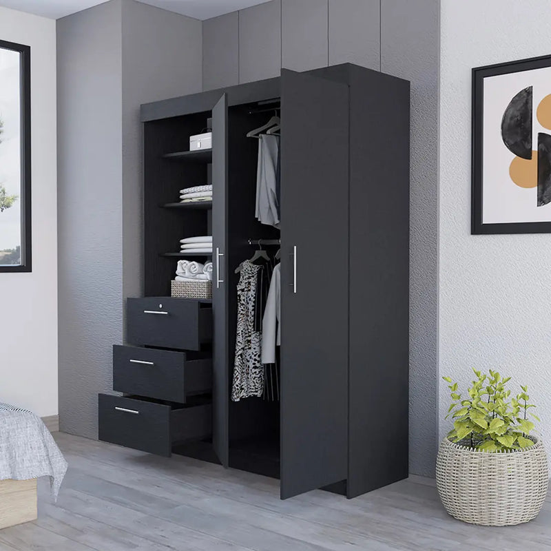 59" Black Three Drawer Dresser Homeroots Bed & Bath
